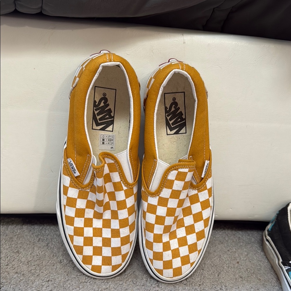 Vans Checkerboard Slip-On Sneakers - Mustard and White